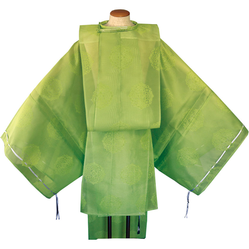 夏用狩衣 テトロン紗 唐花紋 緑色